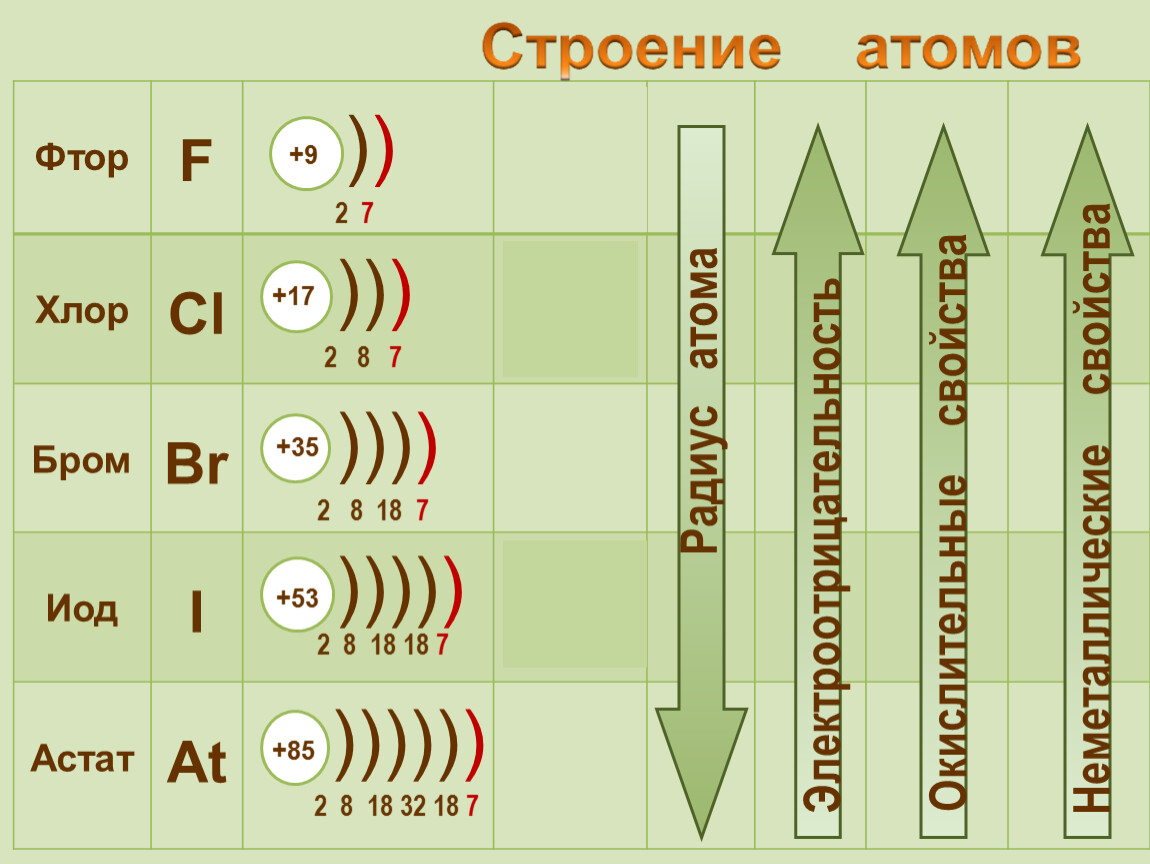 Строение атома элемента 9